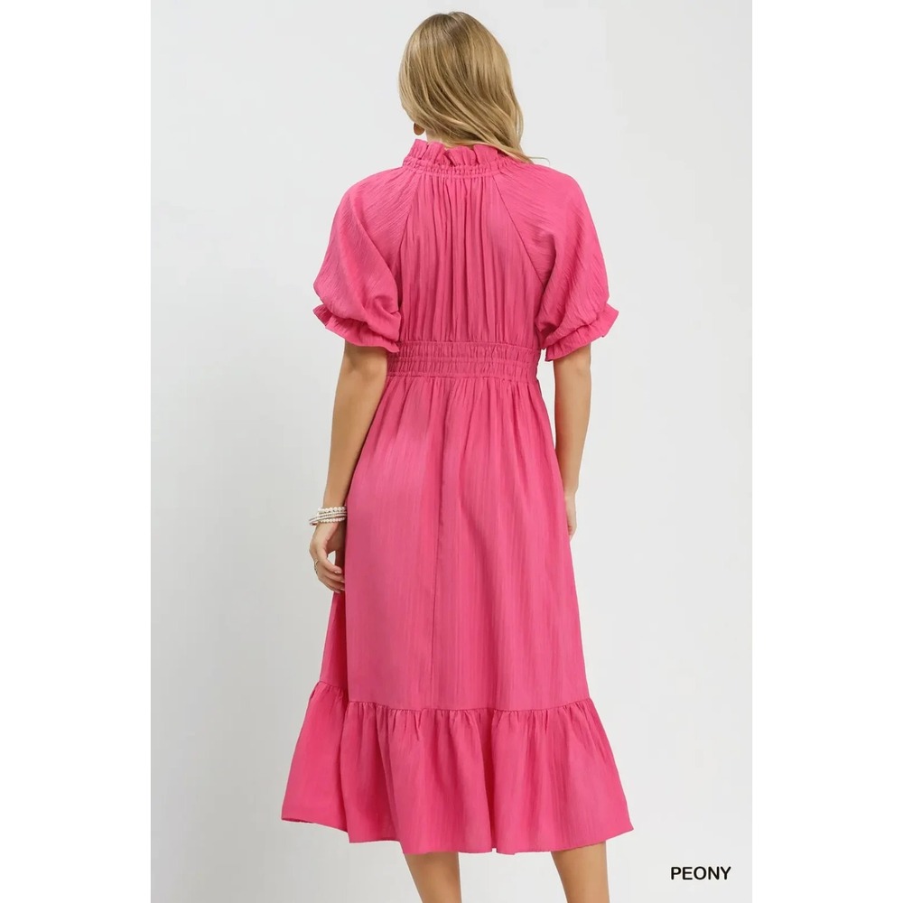 Umgee Ruffle V-Neck Midi Dress - Peony - Small - Picture 3 of 5